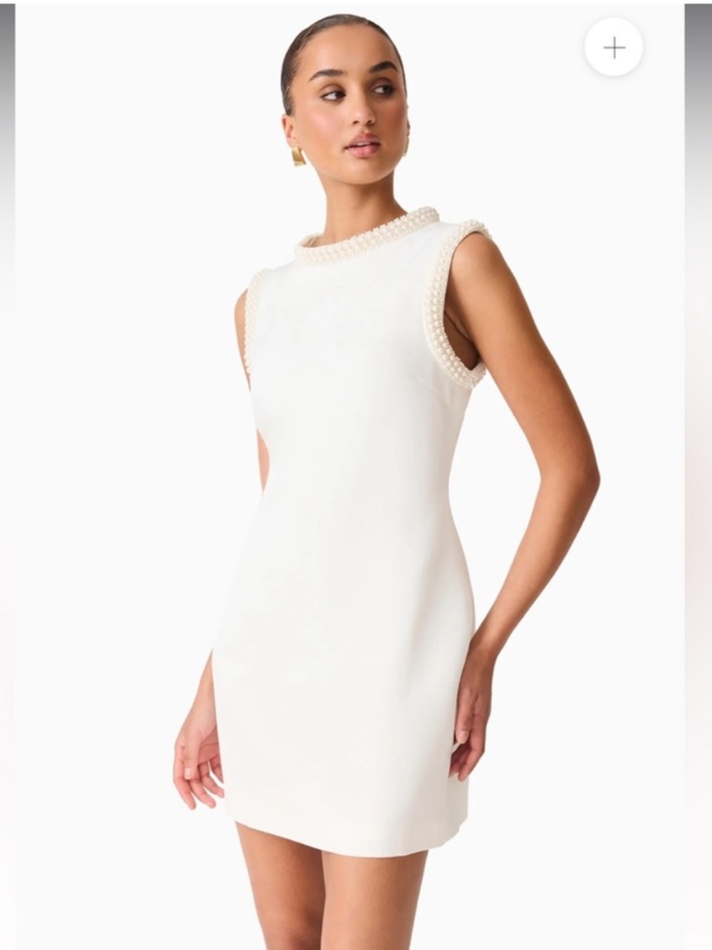 elliatt sia white pearl detail high neckline satin shift mini dress size large - Picture 4 of 13